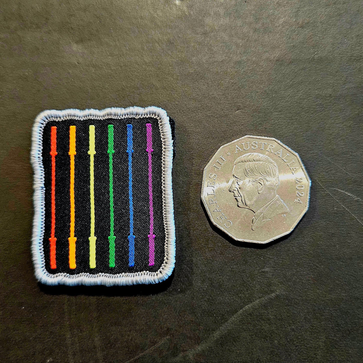 Rainbow Barbell woven patch