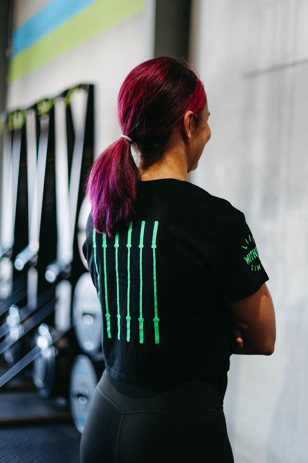 Lime Green Barbell relaxed cropped tee