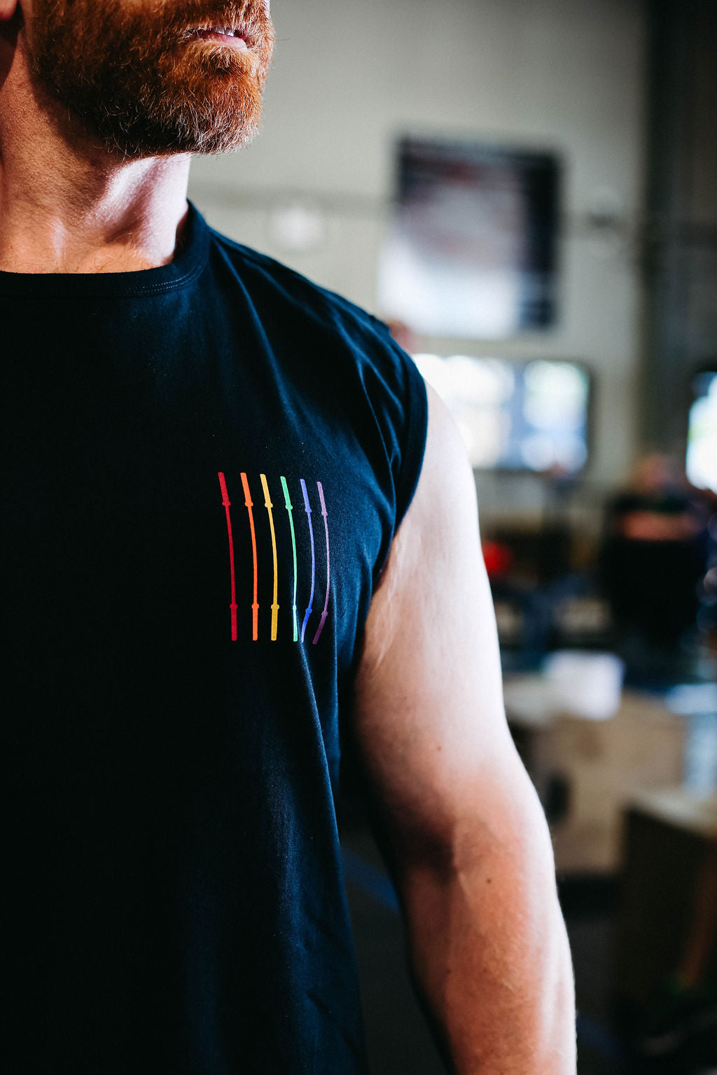 Rainbow Barbell muscle tee