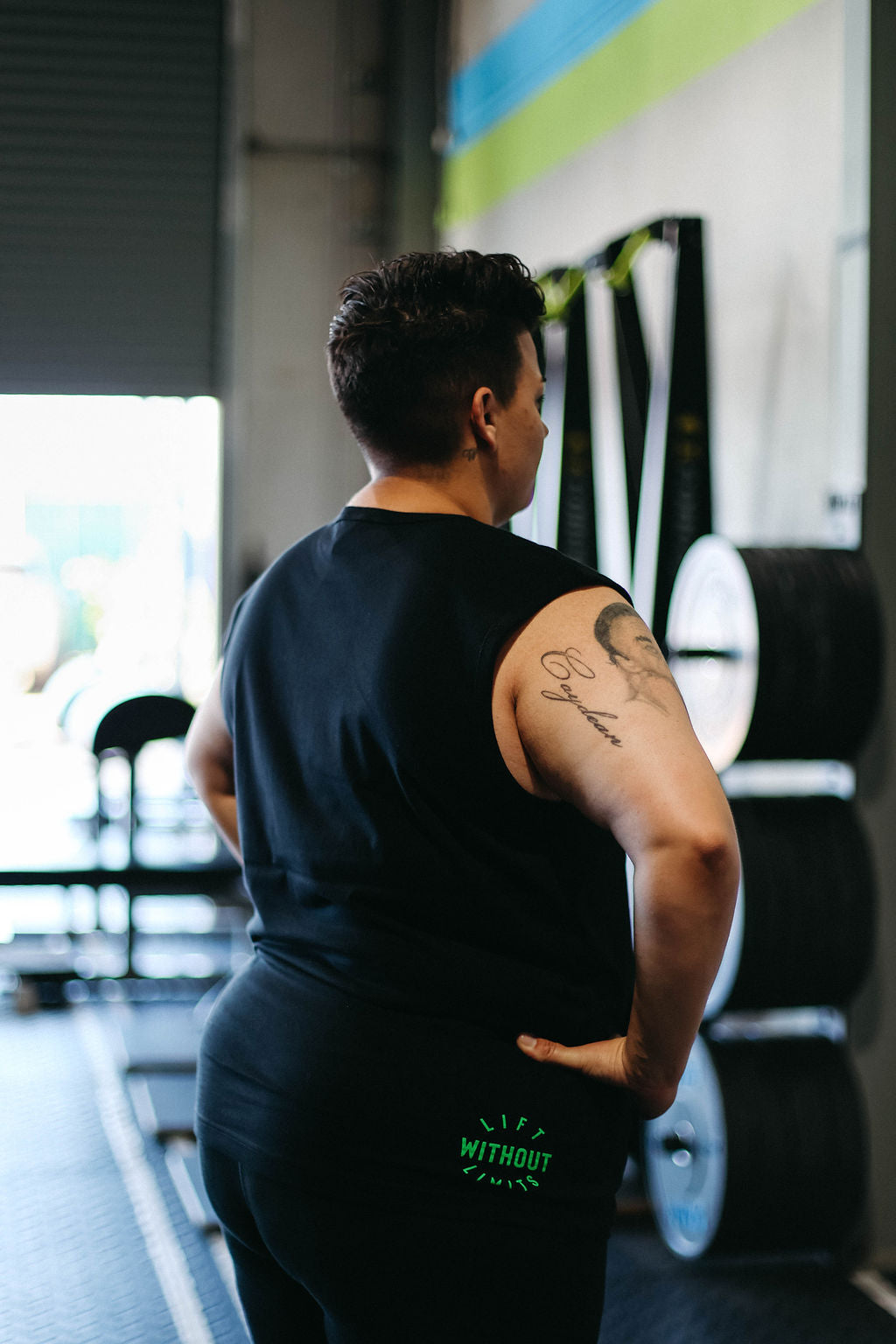 Lime Green Barbell muscle tee