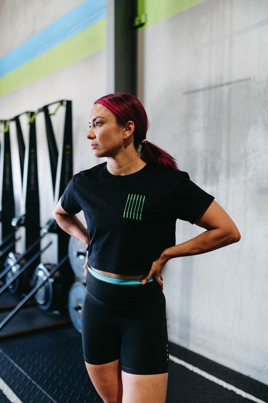Lime Green Barbell relaxed cropped tee