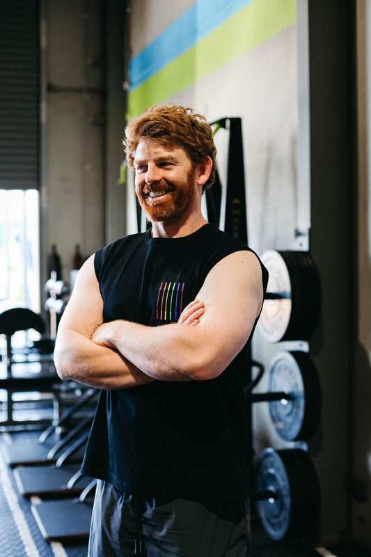 Rainbow Barbell muscle tee